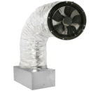 A photo of a CentricAir 1.5 whole house fan on its damper box
