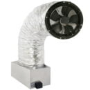 A photo of a CentricAir 4.0 whole house fan on its damper box.