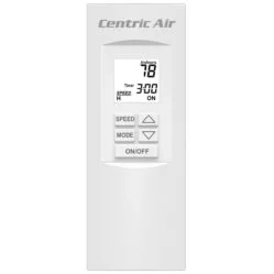 A photo of the CentricAir wireless 2-speed remote control with temperature & timer control.
