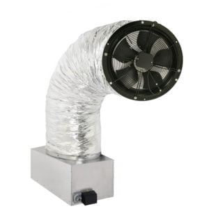 A photo of a fully-assembled CentricAir Whole House Fan.