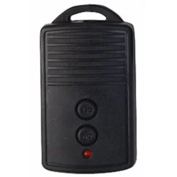 A photo of the single speed remote control showing two buttons and a red indicator LED.